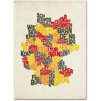 Трговска марка уметност „Германија Регион Текст мапа“ платно уметност од Мајкл Томпсет