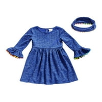 Youngland Girls Bell Sleeve Play Fuse со детали за пом и шамија за појавување, големини 7-16