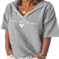 Bomotoo жени обични маица писмо печати боемска пуловер плажа лабава блуза за кратки ракави за туника