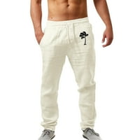 Машки спортски панталони егивин Печатени Ленени Џебни Врвки со Големи Димензии товарни панталони За мажи Бели Л