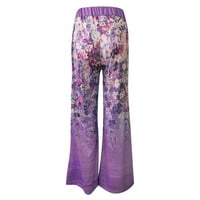 Женски Панталони Облечени Секојдневен Цветен Принт Лесни Лабави Панталони Широки Панталони За Нозе Виолетова XL