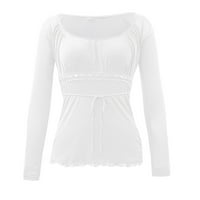Кетијх-чн Женски Блузи Со Долги Ракави О-Вратот Маица Печатење Лабава Блуза Бели, XL