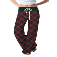 Christmasенски обичен Божиќен Божиќ Печати Широк нозе Палацо дневна панталони, влечејќи долги панталони за пижами активни џемпери за џемпери, кои се разгорени обични п