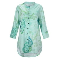 фонесоап женска секојдневна кошула фустан три четвртини ракав цвет печатење шиење кошула обичен v вратот зелена