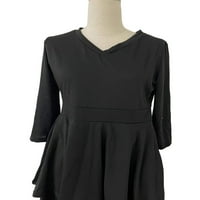 Хаит Дами Мини Фустани V Вратот Краток Фустан Еднобојни Жени Долги Ракави Црн XS