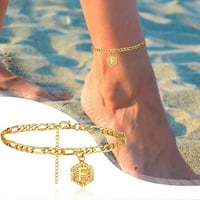 Моден глужд, женски ланец на стапала со еден слој хексагонс накит за глуждци Почетни нараквици за глуждови за жени со букви АНКЛЕТ АНКЛЕТ ЗА жени легура ѓ