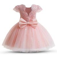 Бебе Девојка Чипка Принцеза Фустан Партија Боукнот Мало Девојче Топка Наметка Розова Големина 12 Месеци