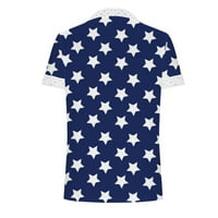 Дианли 4 јули Блузи За Жени Блуза Со Кратки Ракави Со Кратки Ракави Американско Знаме Печатење Со Пруги Летни Маици Плус Големина
