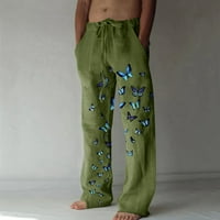 Јолај Машка Мода Секојдневен Печатен Ленен Џеб Панталони Со Врвки Панталони Со Големи Димензии