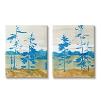 Gluple Industries Современа галерија за сликање на сценографии со сини дрвја завиткани од платно печатење wallидна уметност,