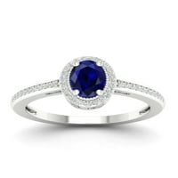 Империјал скапоцен камен 10К бело злато овално исечено сино сафир КТ два дијамантски ореол женски прстен