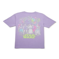 Момци на „Војна на Starвездите“, потресена маица со лого со кратки ракави, големини 4-18
