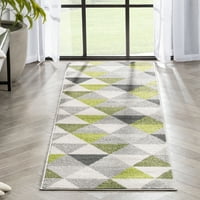 Добро ткаена мистика Алвин со модерна геометриска зелена боја 2 '7'3 Тркачки килим