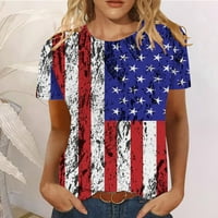 4 јули Кошули Жени Блузи Американско Знаме Кошула Патриотски Блузи Шарени Кошули Печатење Плисирана Лабава Маица Кружен Врат