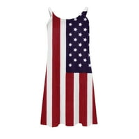 Женски Фустани Денот На Независноста Печатење Американско Знаме Тркалезен Врат Лабав Фустан За Слободно Време Без Ракави