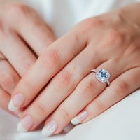 Miabellaенски жени 3- КТ перничиња со сина боја, бело топаз 10kt бело злато ореол коктел прстен