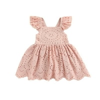 Девојки девојки летен фустан, цврста боја чипка шутлива плоштад-врат за летање Едно парче за деца, 1- години