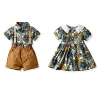 Мали Девојчиња Летен Цветен Фустан Сарафан Со Кратки Ракави Јака За Кукли Секојдневен Фустан