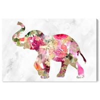 Wynwood Studio Animals Wall Art Canvas Prints 'Elephant Floral' ’Zoo and Wild Animals - розова, зелена боја