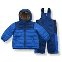 Arctic Quest Boy's Boy's Block Block Puffer јакна и Sky Bib Snowsuit Set - големина 4, сина боја