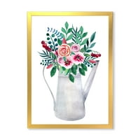 Букети цвеќиња во рустикален цветен тенџере со бобинки врамени сликарски платно уметнички принт