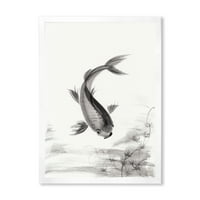 DesignArt 'црно -бела гроздобер риба i' наутички и крајбрежен врамен уметнички принт