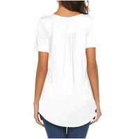 Женски врвови блузи жени кратки ракави модни графички отпечатоци маици околу деколтето лето туника бела 2xl