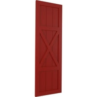 Ekena Millwork 12 W 31 H True Fit PVC Center X-Board Farmhouse Fixed Mount Sulters, Fire Red