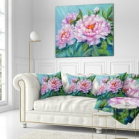 DesignArt розови пиони - цветно фрлање перница - 18x18