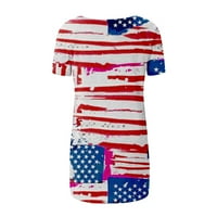 Облека Дозвола Патриотски Блузи За Жени V Вратот Краток Ракав Туника Кошули Гроздобер Американски Знаме Печати Денот На Независноста