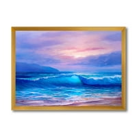 Дизајн Море покрај плажа со златно зајдисонце 'Наутички и крајбрежен врамен уметнички принт