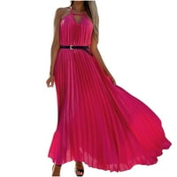 Фустани за жени без ракави со цврста боја фустан со тркалезниот врат запчаник Миди одговара и пламен y2k моден елегантен гроздобер