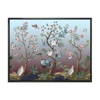 DesignArt 'Chinoiserie со Peonies и Birds xi' Традиционална врамена платно wallидна уметност печатење