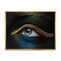 Womanена очи со црна кожа со златен ланец врамен сликарство платно уметнички принт