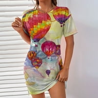 Модерен обичен печатен фустан со кратки ракави со кратки ракави на жените xxl