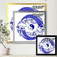DesignArt 'Blue Chinoiserie Koi Fish II' Традиционална врамена уметничка печатење