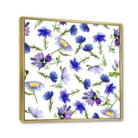 Сини диви цвеќиња со лисја III врамени сликарски платно уметнички принт