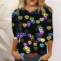 Јуелијанкси Женски Денот На Вљубените Печатење Секојдневен Моден Екипаж Вратот Три Четвртини Ракав Маица Блуза Блузи