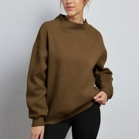Мама џемпери за жени со долги ракави на вратот Цврсто пешачење кафеава полиестерски џемпери за жени плус големина