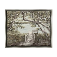 Природа на вода, патека, мост, пејзаж сликарство сјај, сива врамена уметничка печатена wallидна уметност