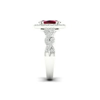 Империјал скапоцен камен Стерлинг сребрен овален пресек создаден рубин и создаден прстен за ангажман на белиот сафир ореол