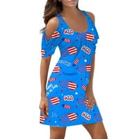 Се Облекува Женски Фустан Надвор Од Рамото Краток Ракав Американски Ден На Независноста Печатење Одмор Одмор Плажа Здолниште
