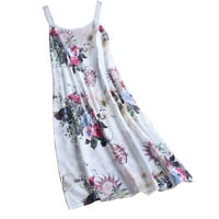 Kersенски фустан за чистење на женски женски гроздобер без ракави плус големина боемски цветен принт Макси фустан розов xxl