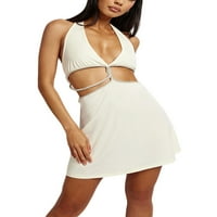 Lutmyенски летен летен секси секси халтер мини фустан без ракави без ракав краток фустан