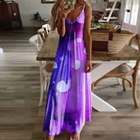 Готју Фустани Обична Мода Женска Прашка Тенок Фит Тенок Долг Фустан За Печатење Без Ракави Виолетова XXL