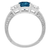 3.61 кт смарагд сече природен лондонски син топаз 18к изјава за гравирање на бело злато годишнина ангажман свадба камен прстен