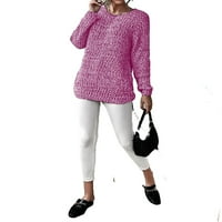Женски Џемпери Обични Обични Тркалезни Пуловери На Вратот Топло Розова М