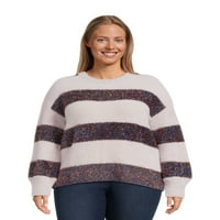 Janeејн Стрит Plusенски плус металик џемпер од пуловер со долги ракави