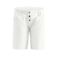 Ociviesr Womenените плус големина каузално цврсто копче високо половината лето лабава широки панталони за кратки нозе кратки