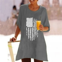 Женска Мода Секојдневен Тркалезен Врат Печатено Копче За Печатење Со Среден Ракав Врвна Блуза Блузи За Одмор Кошула На Плажа